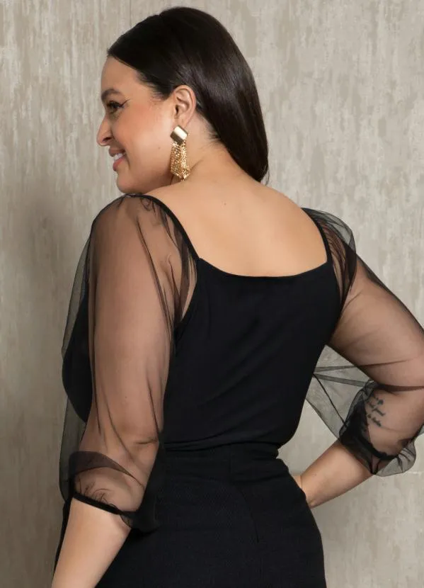 Quintess - Body Preto com Mangas Longas em Tule 4