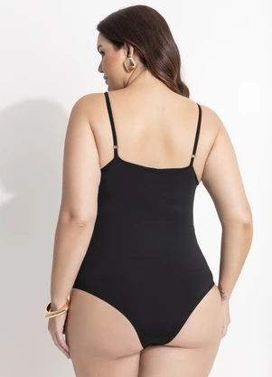 Quintess - Body Preto em Malha Fria com Decote V e Alças Reguláveis - QUINTESS
