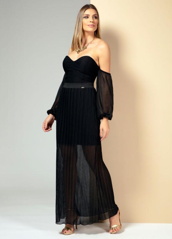 Quintess - Body Tomara que Caia Preto com Mangas em Chiffon 5