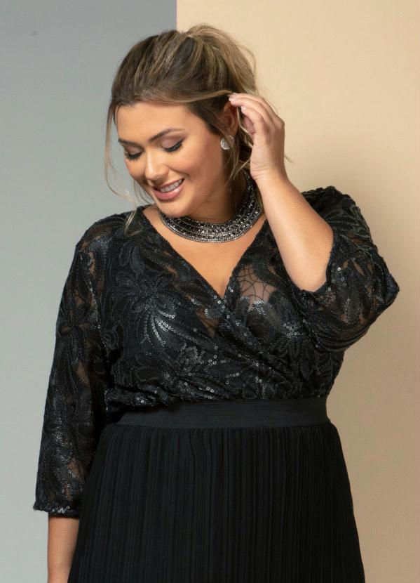 Quintess - Body Transpassado em Paetê Floral Preto 5