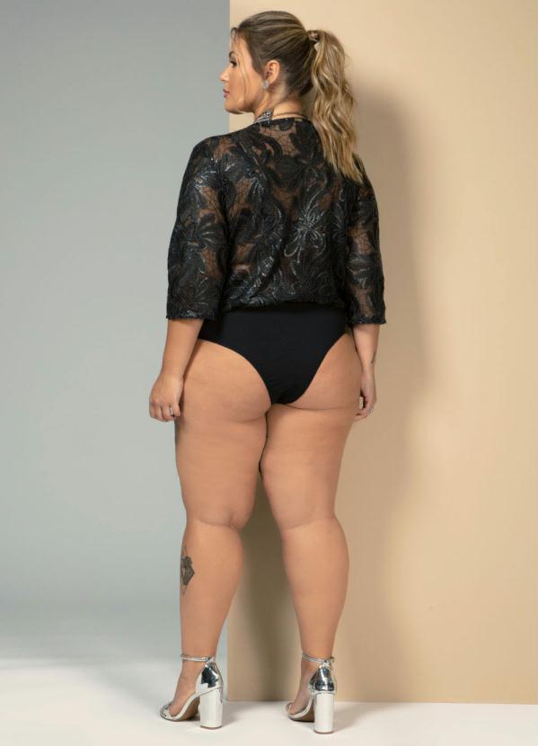 Quintess - Body Transpassado em Paetê Floral Preto 8