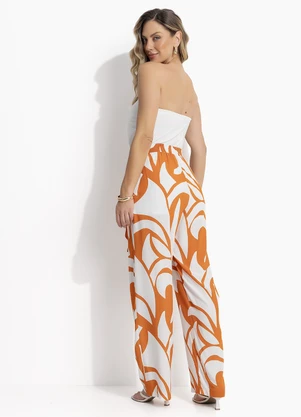 Quintess - Calça Abstrato Laranja em Viscose Plana - QUINTESS