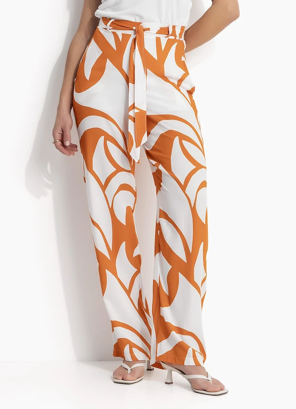Quintess - Calça Abstrato Laranja em Viscose Plana 3