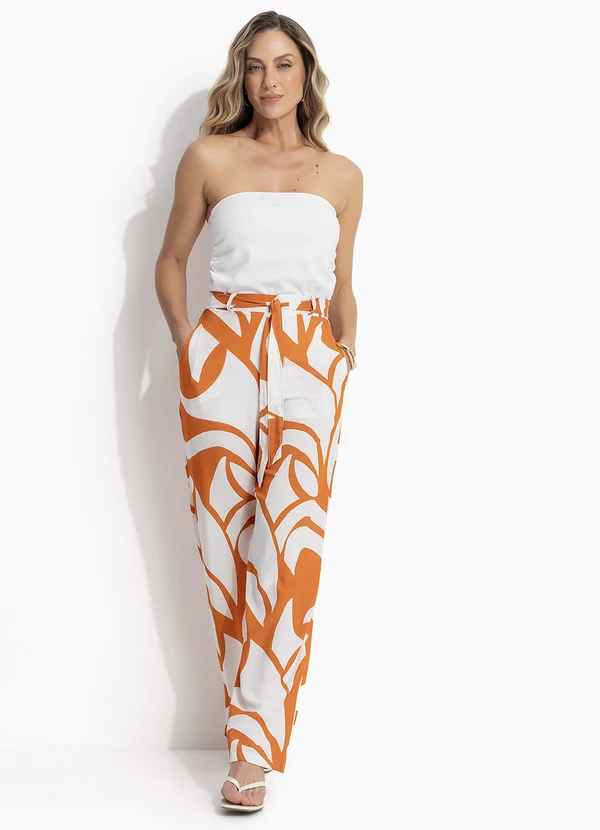 Quintess - Calça Abstrato Laranja em Viscose Plana 5