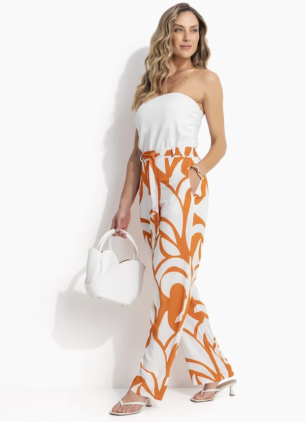 Quintess - Calça Abstrato Laranja em Viscose Plana 8