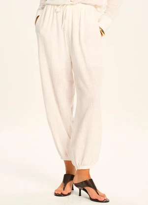 Doce Trama - Calça Aladim Ampla em Algodão Forrada Branco - DOCE TRAMA