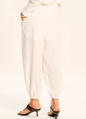 Doce Trama - Calça Aladim Ampla em Algodão Forrada Branco - DOCE TRAMA