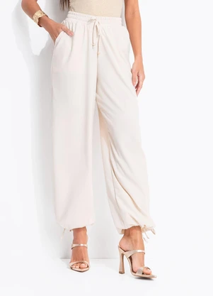 Quintess - Calça Aladim Bege em Crepe Plano - QUINTESS