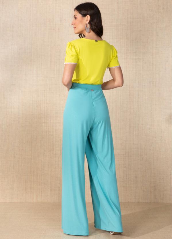 Outlet - Calça Azul com Sobreposição na Perna 6