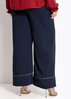 Quintess - Calça Azul Marinho em Crepe Plano - QUINTESS