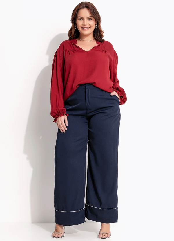 Quintess - Calça Azul Marinho em Crepe Plano 12