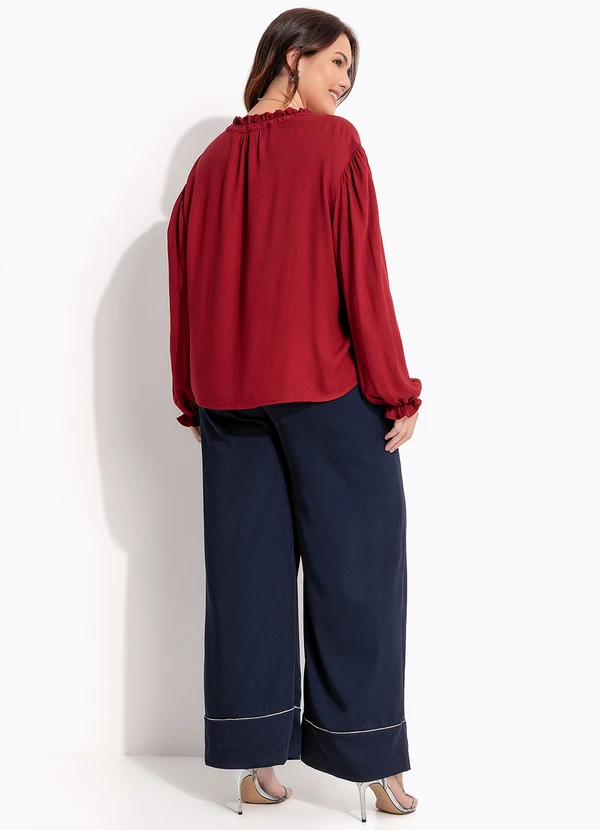 Quintess - Calça Azul Marinho em Crepe Plano 13