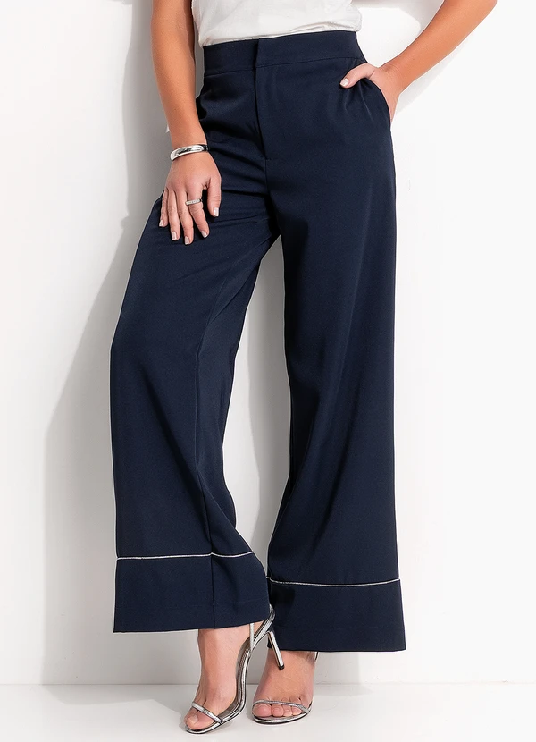Quintess - Calça Azul Marinho em Crepe Plano 6