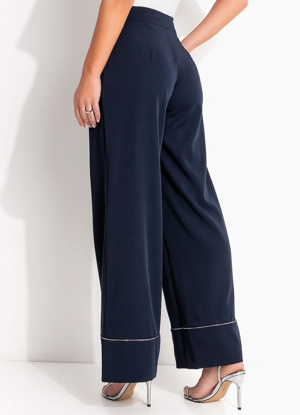 Quintess - Calça Azul Marinho em Crepe Plano 7