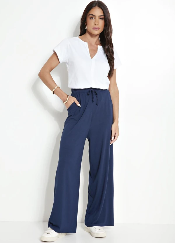 Quintess - Calça Azul Marinho em Malha de Viscose