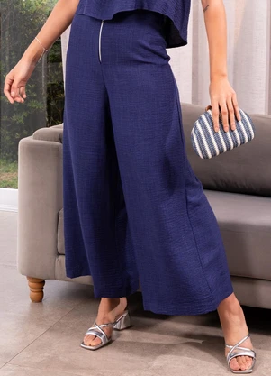 Quintess - Calça Azul Marinho em Tecido Texturizado - QUINTESS