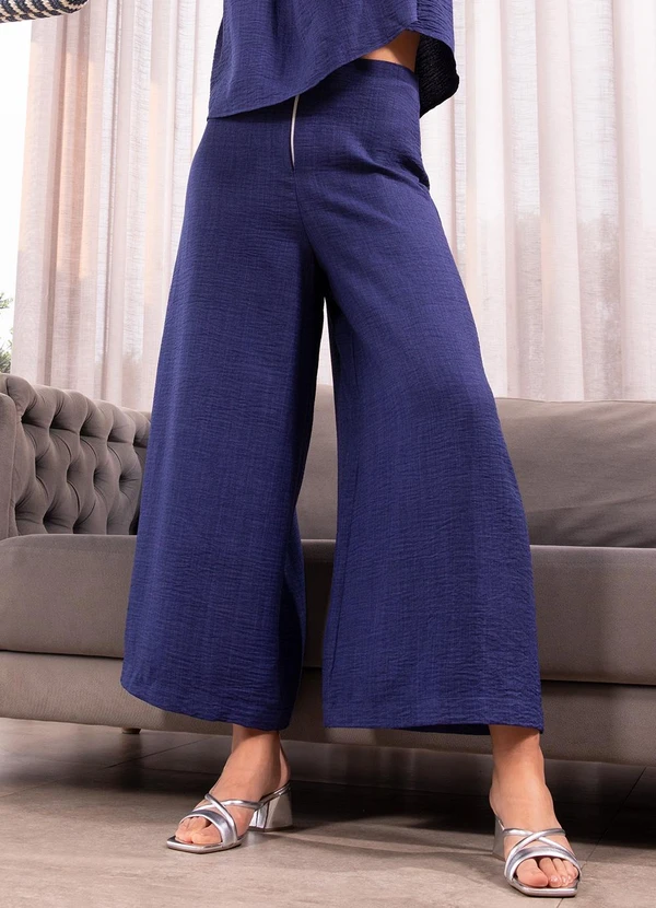 Quintess - Calça Azul Marinho em Tecido Texturizado 3