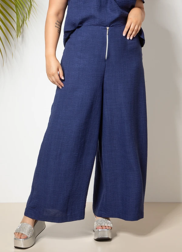 Quintess - Calça Azul Marinho em Tecido Texturizado 5