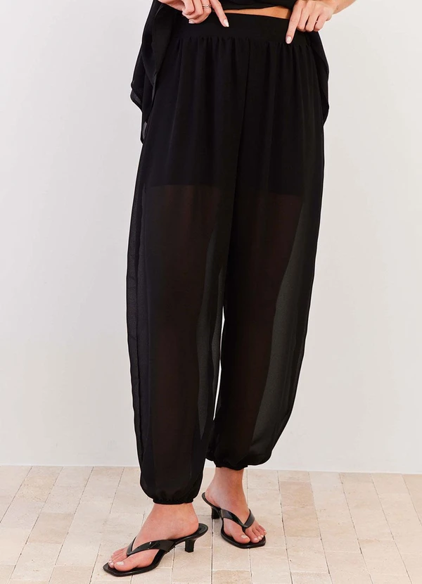 Sofie - Calça Balloon em Chiffon Cintura Alta Fluid Lines