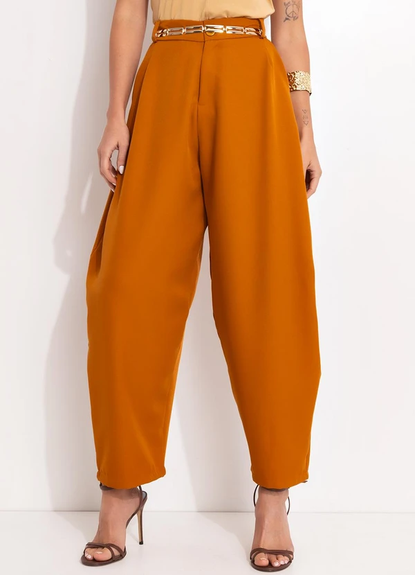 Quintess - Calça Barrel Ferrugem em Alfaiataria