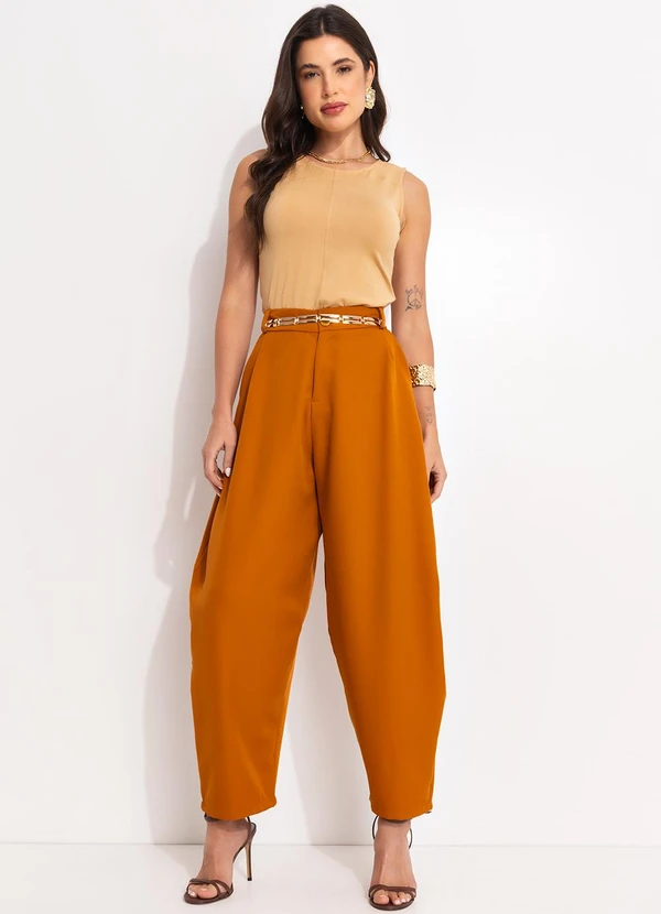 Quintess - Calça Barrel Ferrugem em Alfaiataria 3