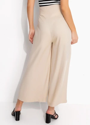 Quintess - Calça Bege Claro em Viscose Plana Sarjada - QUINTESS