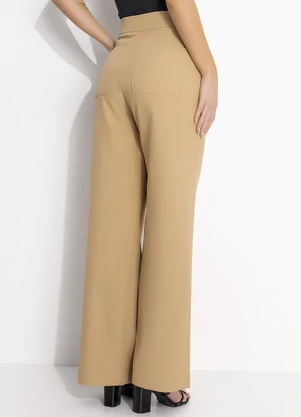 Quintess - Calça Bege em Crepe Plano Sarjado - QUINTESS