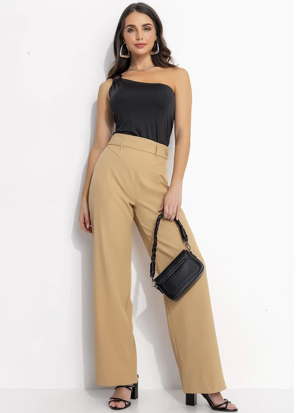 Quintess - Calça Bege em Crepe Plano Sarjado 12