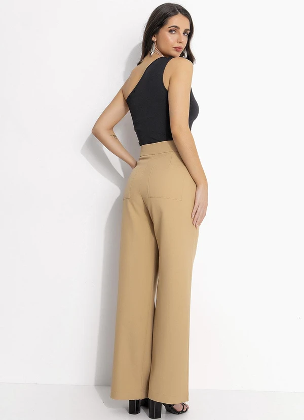 Quintess - Calça Bege em Crepe Plano Sarjado 11