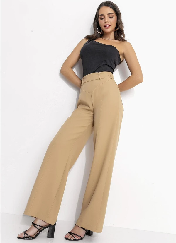 Quintess - Calça Bege em Crepe Plano Sarjado 10