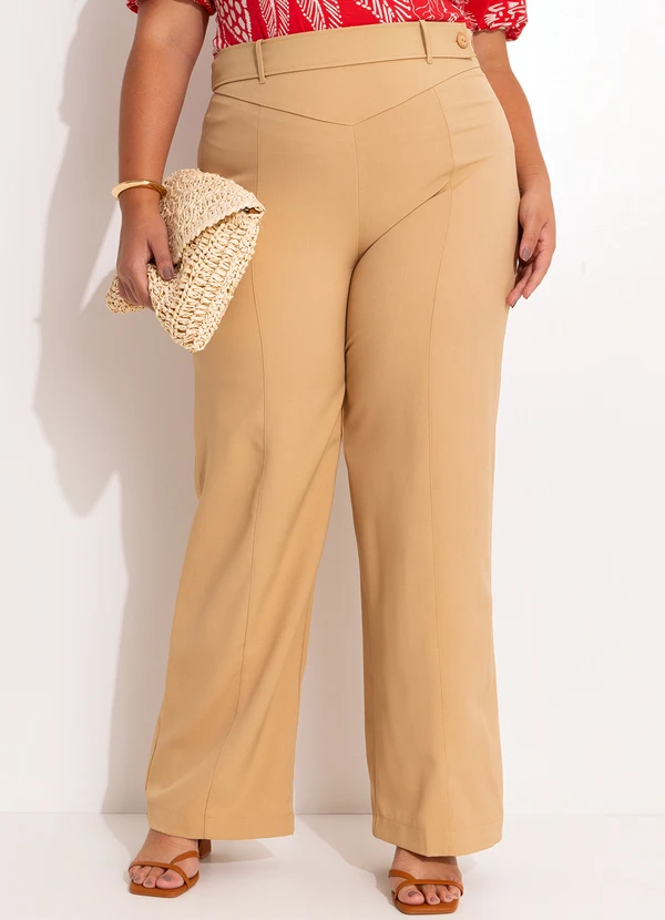 Quintess - Calça Bege em Crepe Plano Sarjado 8