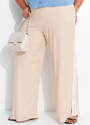 Quintess - Calça Bege em Viscose Plana Sarjada - QUINTESS