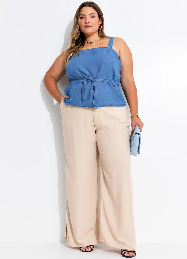 Quintess - Calça Bege em Viscose Plana Sarjada 12