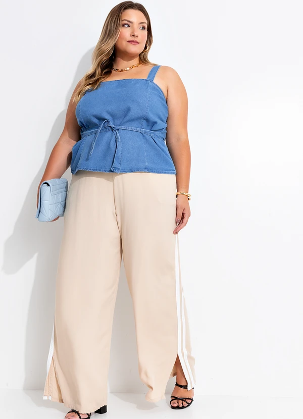 Quintess - Calça Bege em Viscose Plana Sarjada 13