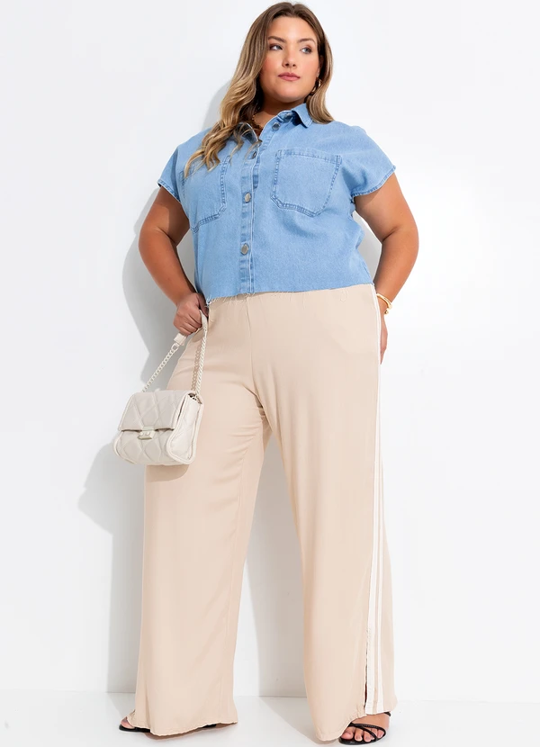 Quintess - Calça Bege em Viscose Plana Sarjada 9