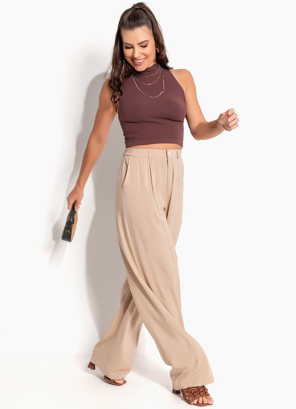 Bimini - Calça Bege em Viscose Plana 3