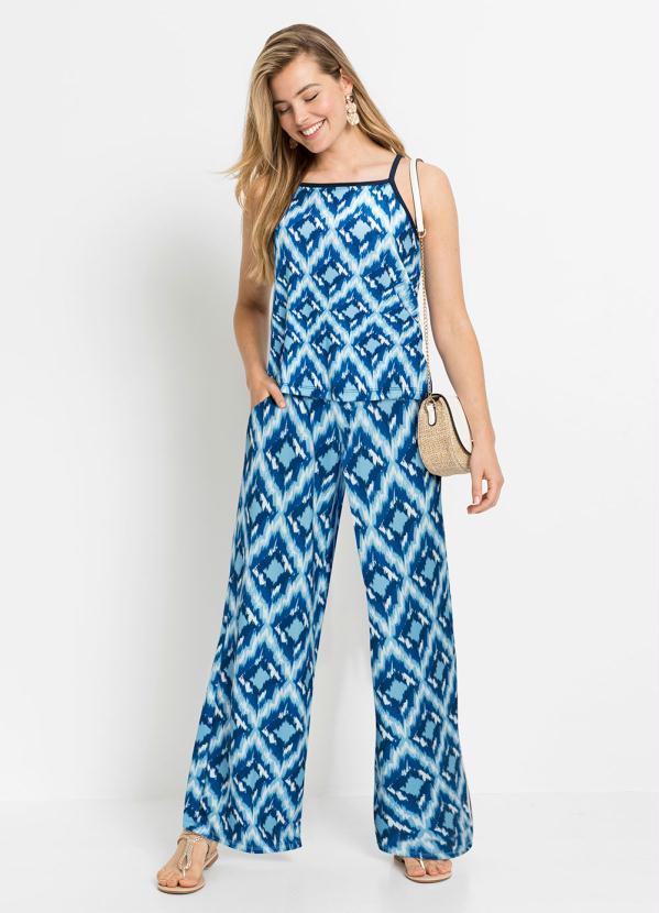 Outlet - Calça Cintura Alta com Amarração Étnico Azul 4