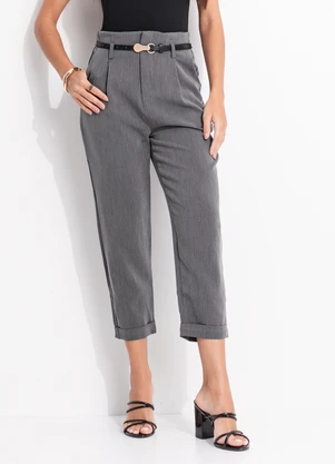 Quintess - Calça Cinza Cenoura Alfaiataria Acompanha Cinto - QUINTESS