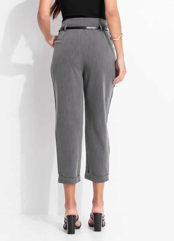 Quintess - Calça Cinza Cenoura Alfaiataria Acompanha Cinto 2