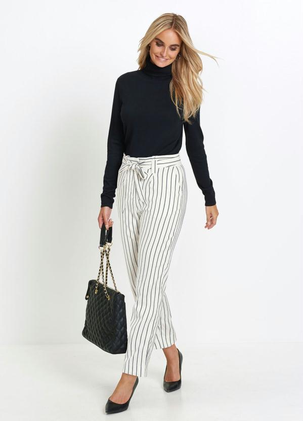 bonprix - Calça Clochard com Amarração Listrada Off White 4