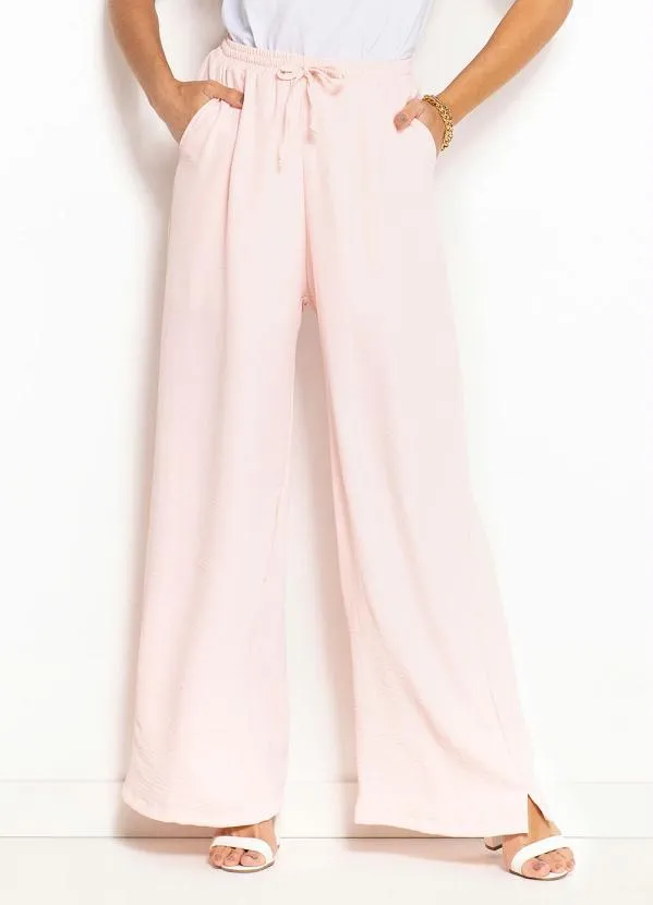 bonprix - Calça com Amarração Rosa Claro