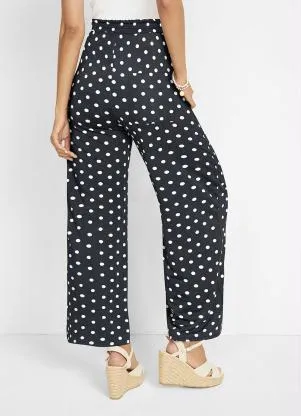 bonprix - Calça com Bolso e Amarração Poá Preto - BONPRIX