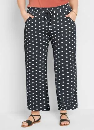 bonprix - Calça com Bolso e Amarração Poá Preto - BONPRIX