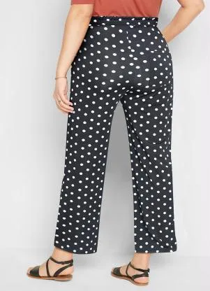 bonprix - Calça com Bolso e Amarração Poá Preto - BONPRIX