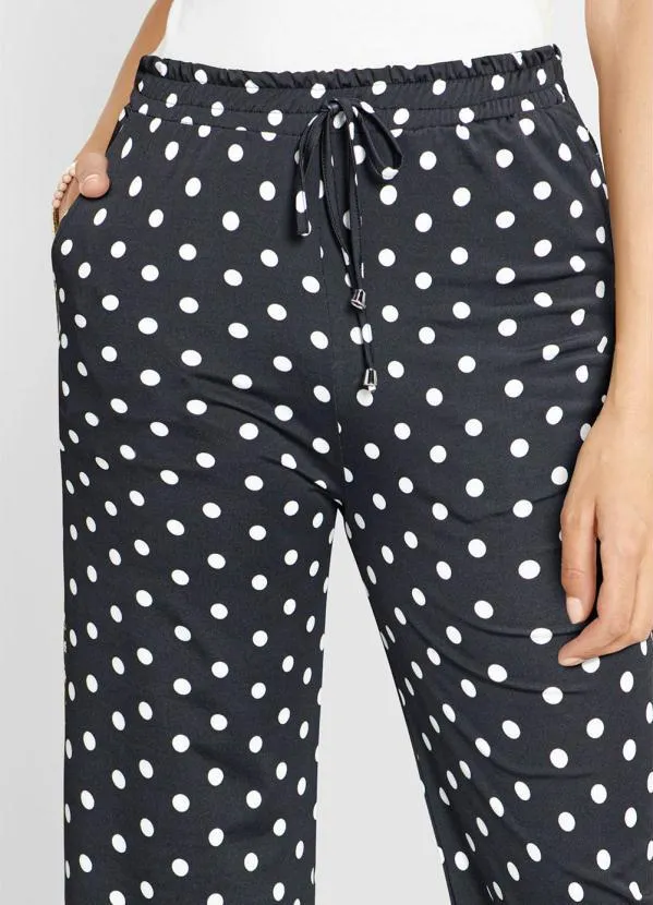 bonprix - Calça com Bolso e Amarração Poá Preto 3