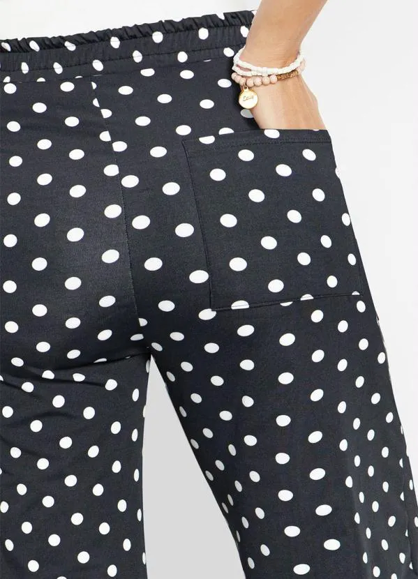 bonprix - Calça com Bolso e Amarração Poá Preto 4