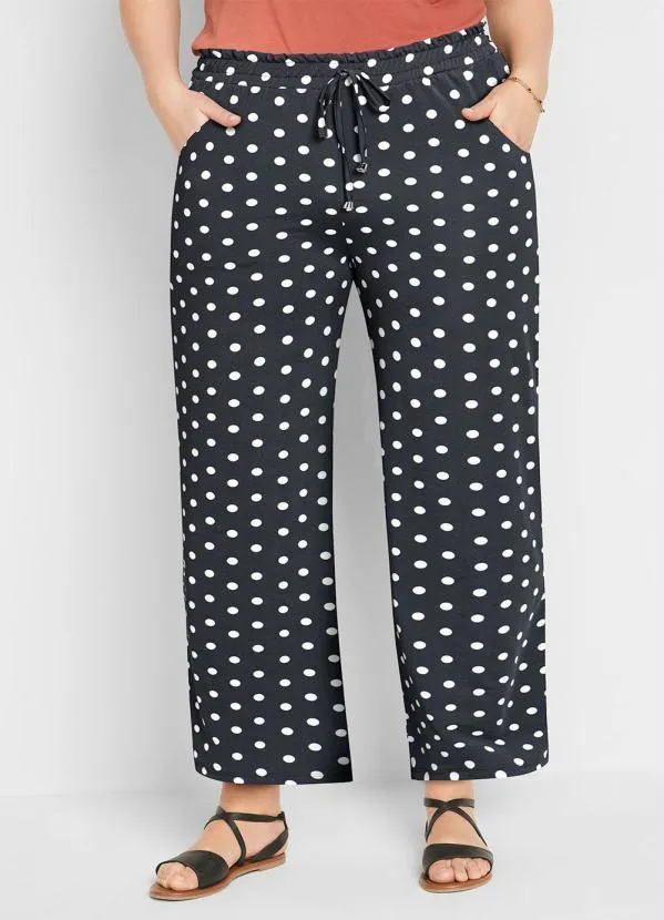 bonprix - Calça com Bolso e Amarração Poá Preto 5