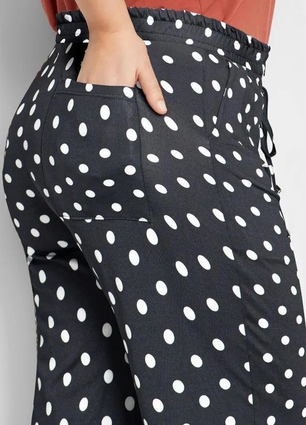 bonprix - Calça com Bolso e Amarração Poá Preto 7