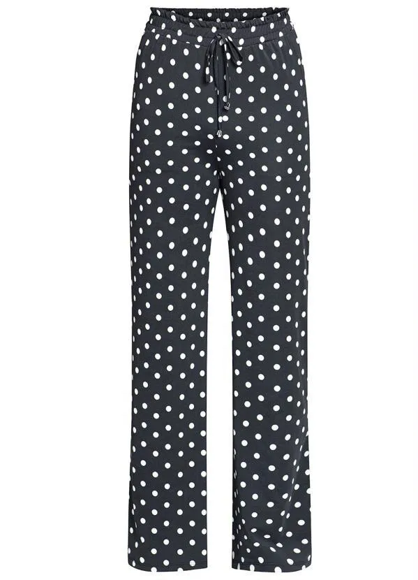 bonprix - Calça com Bolso e Amarração Poá Preto 9