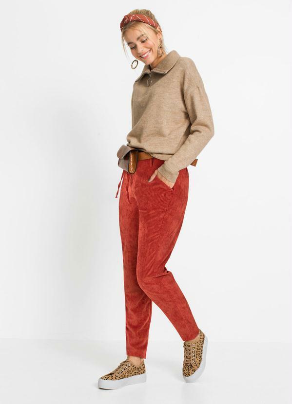 bonprix - Calça com Bolsos Cintura Alta Ferrugem 3